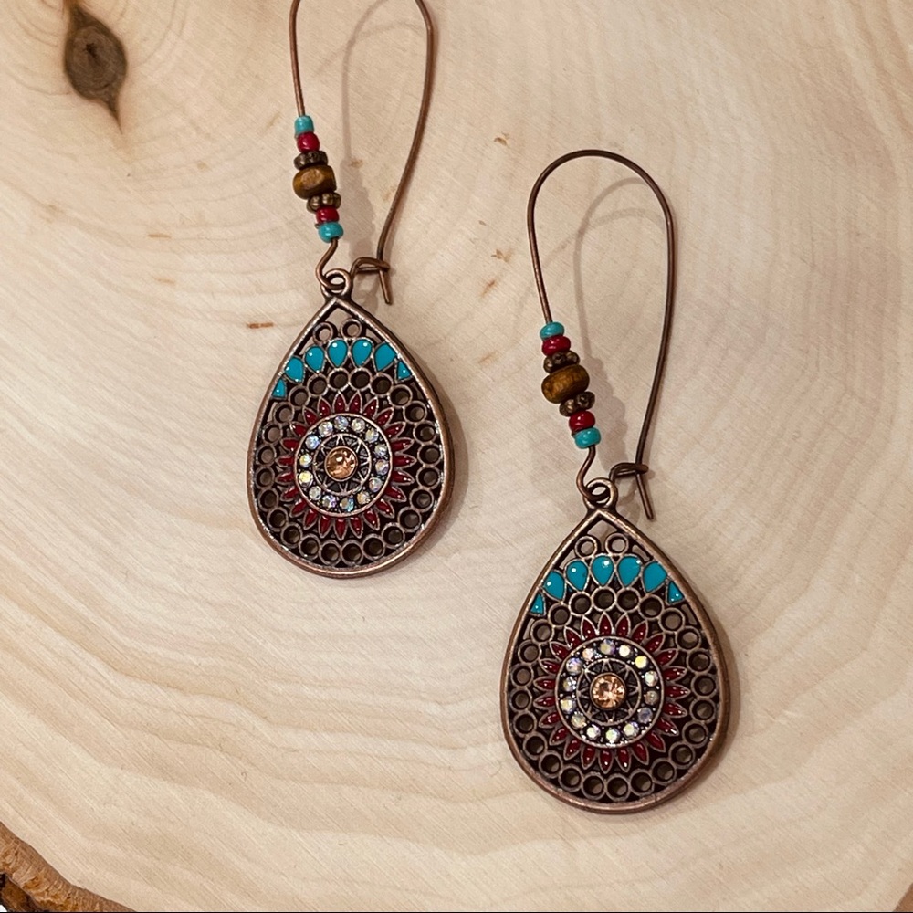EARRINGS BOHO QUIRKY LOOP Gypsy hippie antique tear drop Large open loop Drop - Picture 4 of 9